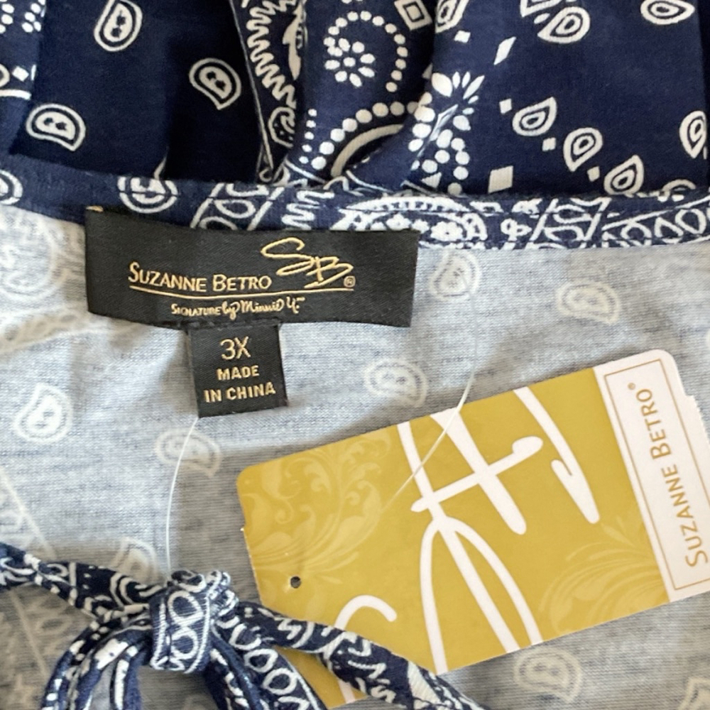 Women's Suzanne Betro empire waist Blue & White Paisley patchwork Maxi Dress 3X - Picture 9 of 12